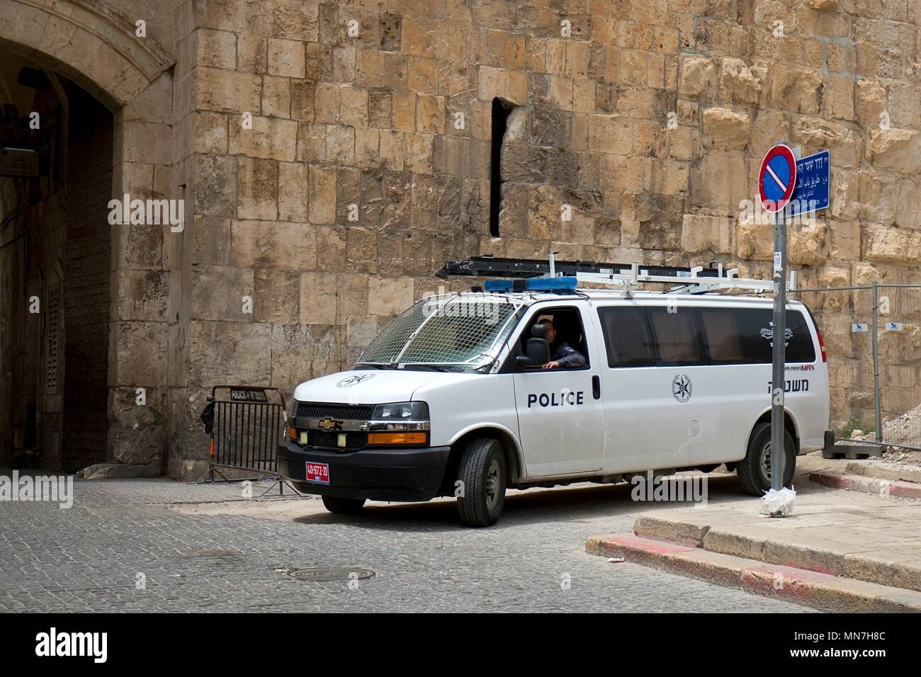 Police car on the street`s of Jerusalem Stock Photo